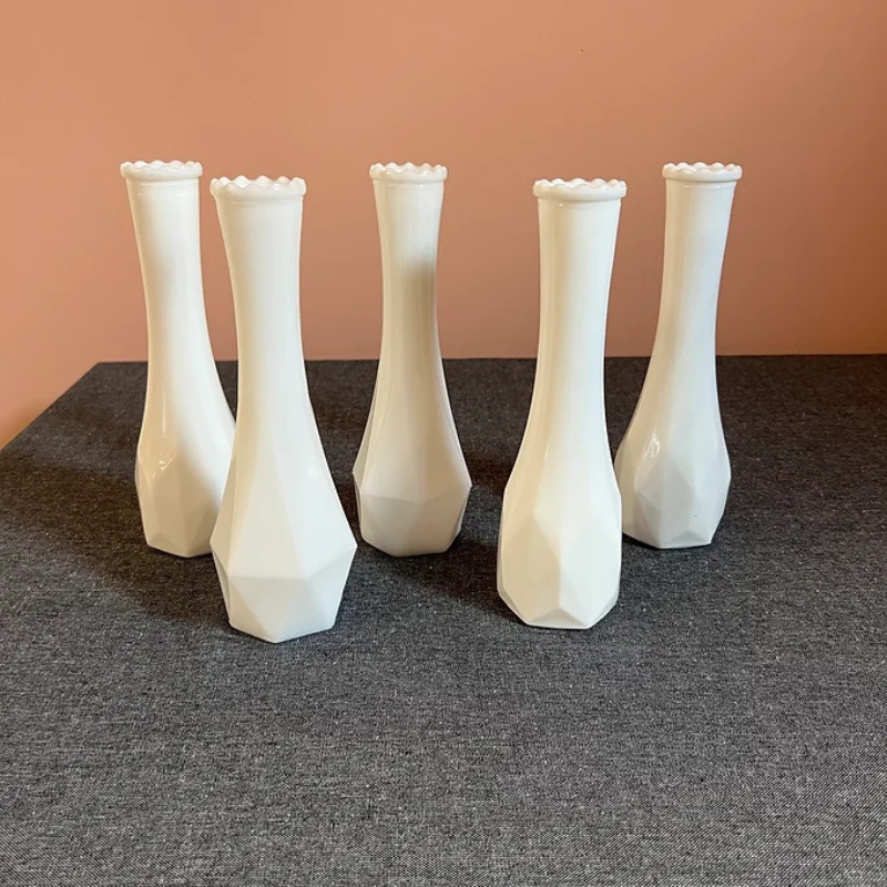 Geometric Milk Glass Vase