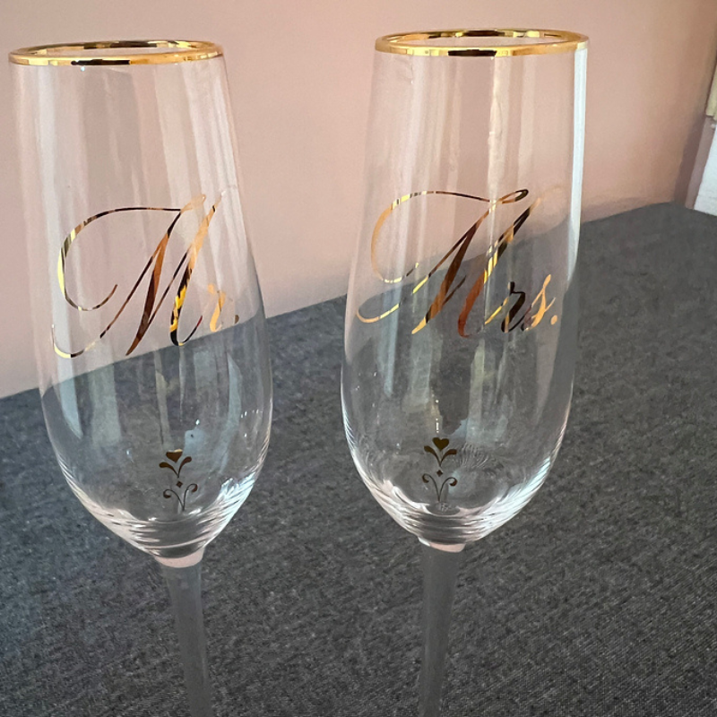 Mr and Mrs Gold Rimmed Champagne Flutes Set of 2