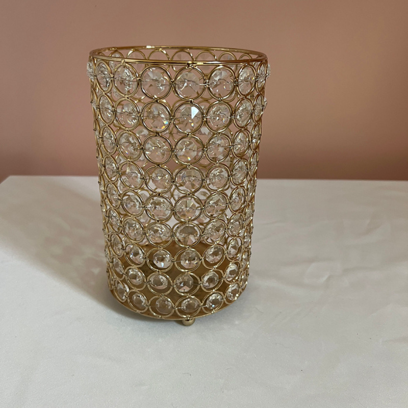 Gold Crystal Beaded Candle Holder 