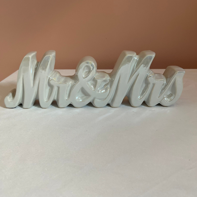 Ceramic Pearl Glazed Mr and Mrs Centerpiece 