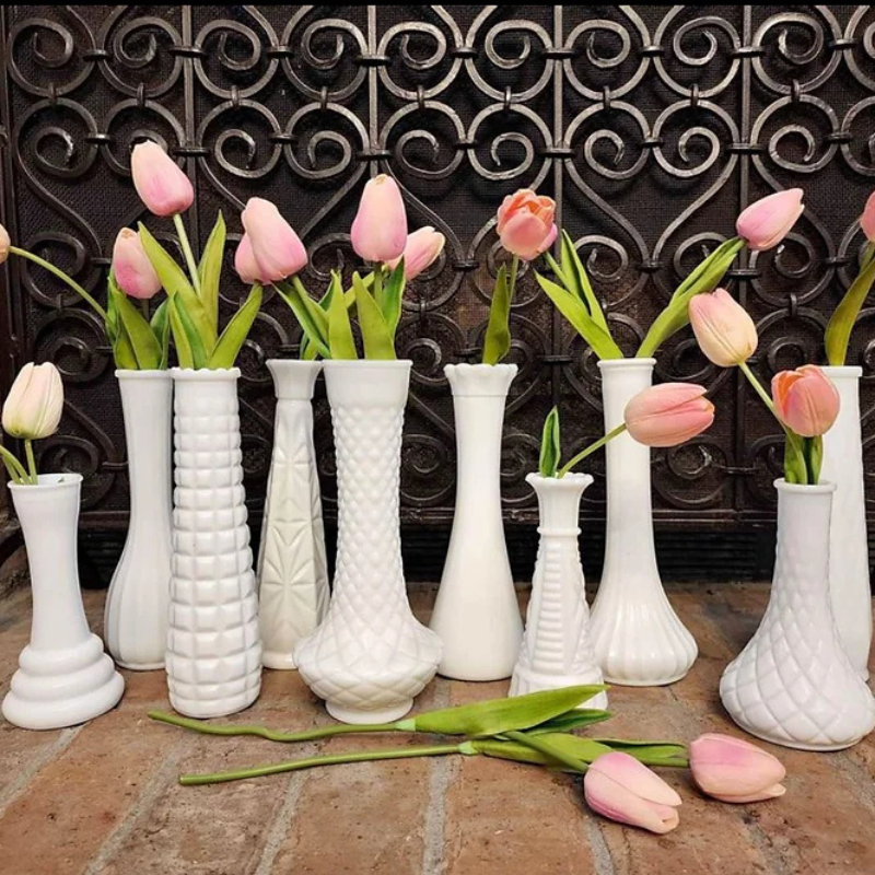 Assorted Milk Glass Bud Vases Set of 10