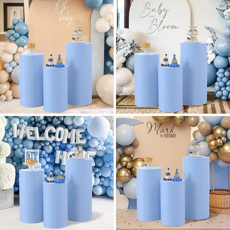 Baby Blue Spandex Cylinder Stand Covers – 3-Piece Set