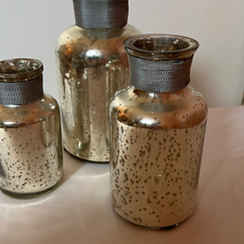 Set of 3 Silver Mercury Glass Vases 