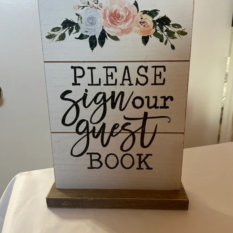 Please Sign Our Guest Book Sign  Floral with Green Lettering