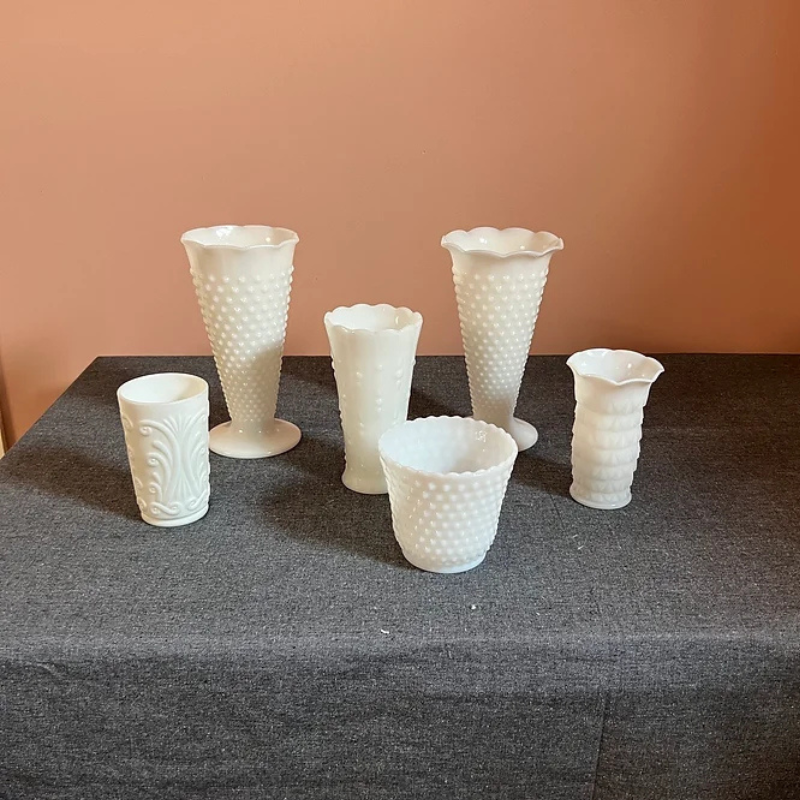 Lg Assorted Milk Glass Vases
