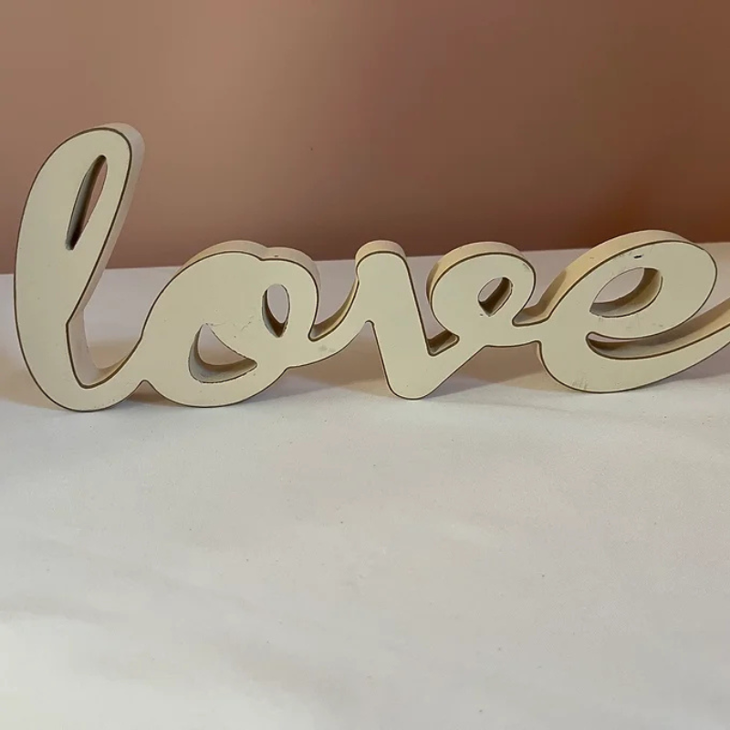 Wood Cursive Love Sign  Ivory
