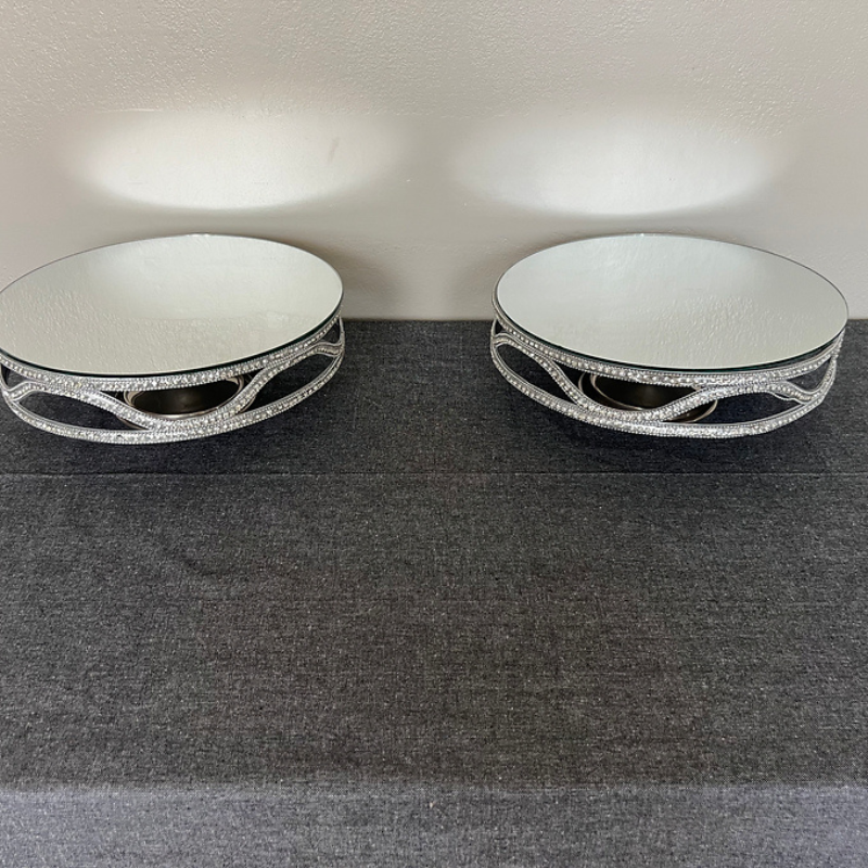 Round Mirrored Sparkle Cake Stand  Silver Bebe Brand