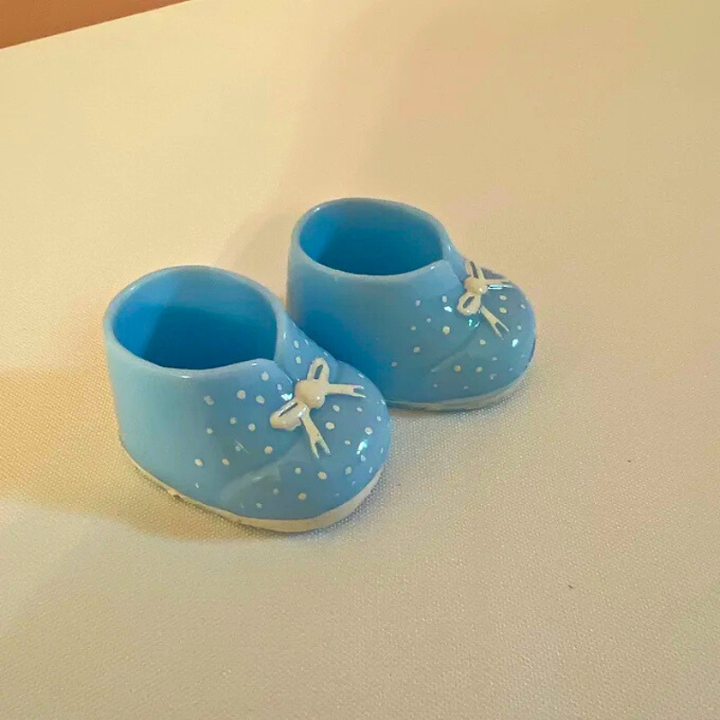 HandPainted Blue Baby Shoes  White Polka Dot Detail
