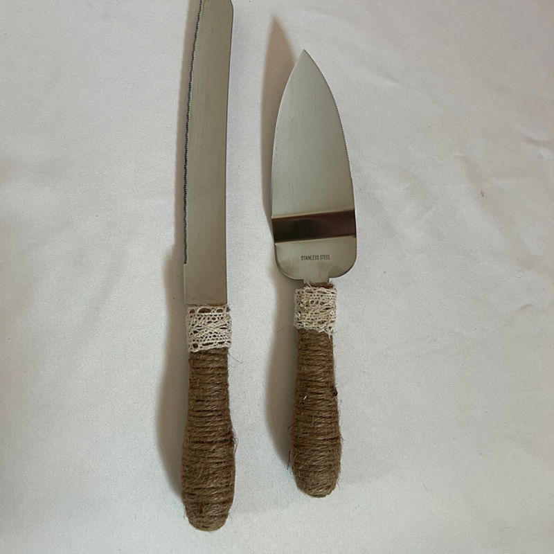 Burlap Lace Cake Knife Server Set