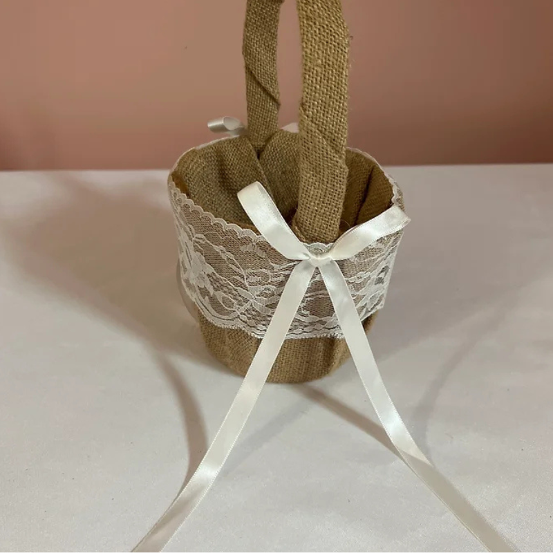 Burlap and Lace Flower Girl Basket
