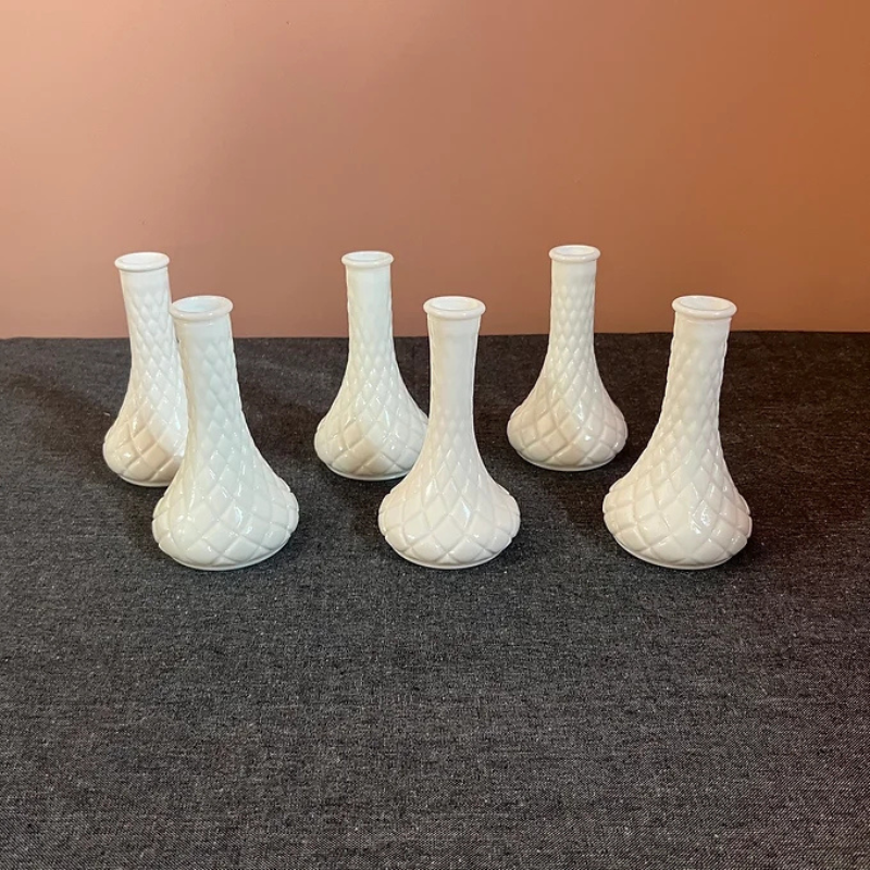 Diamond Pattern Milk Glass Vase 6 inch