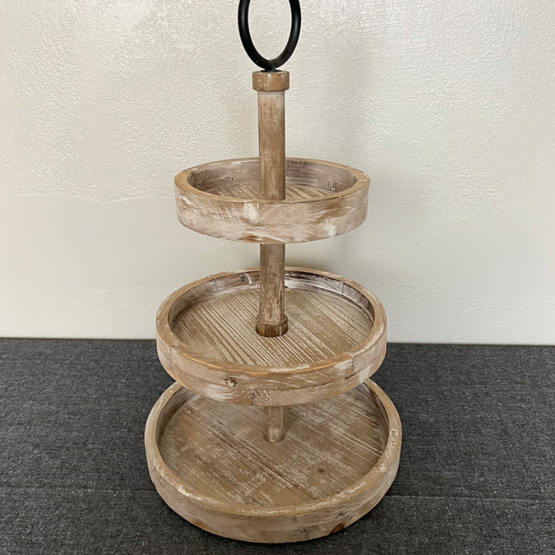 3 Tier Distressed Wood Tray Rustic Boho Style