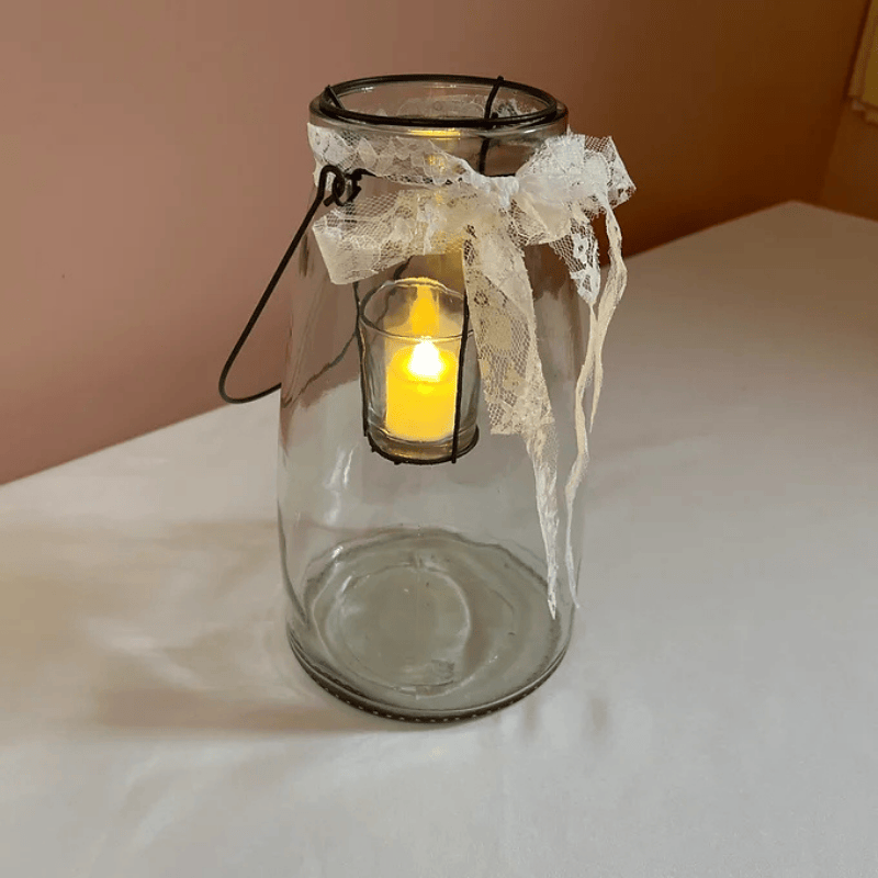 Clear Glass Lantern Customizable with Ribbon